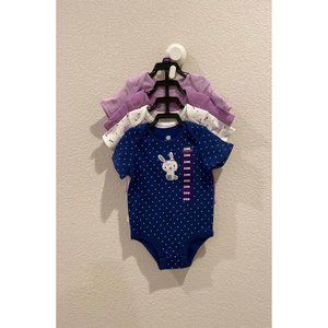 NEW 4pk Rococo Baby Girl's bunny short sleeve onesies bodysuits, size 24 mos.